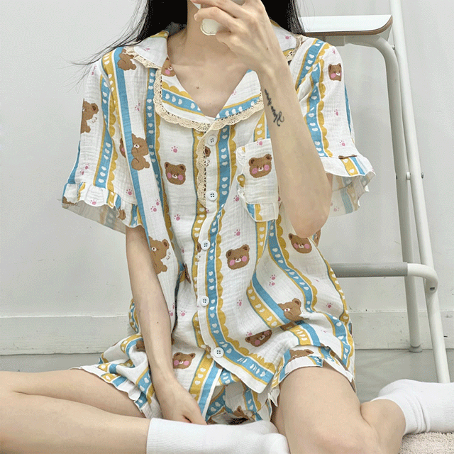 퐁퐁 베어 투피스 잠옷 (1 color)