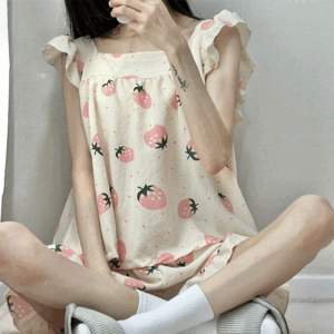 핑크딸기 나시 투피스 잠옷 (1 color)